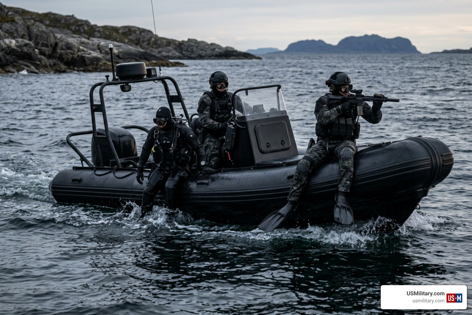 Navy SEALs in maritime environment during special operations mission Navy SEALs in maritime environment during special operations mission