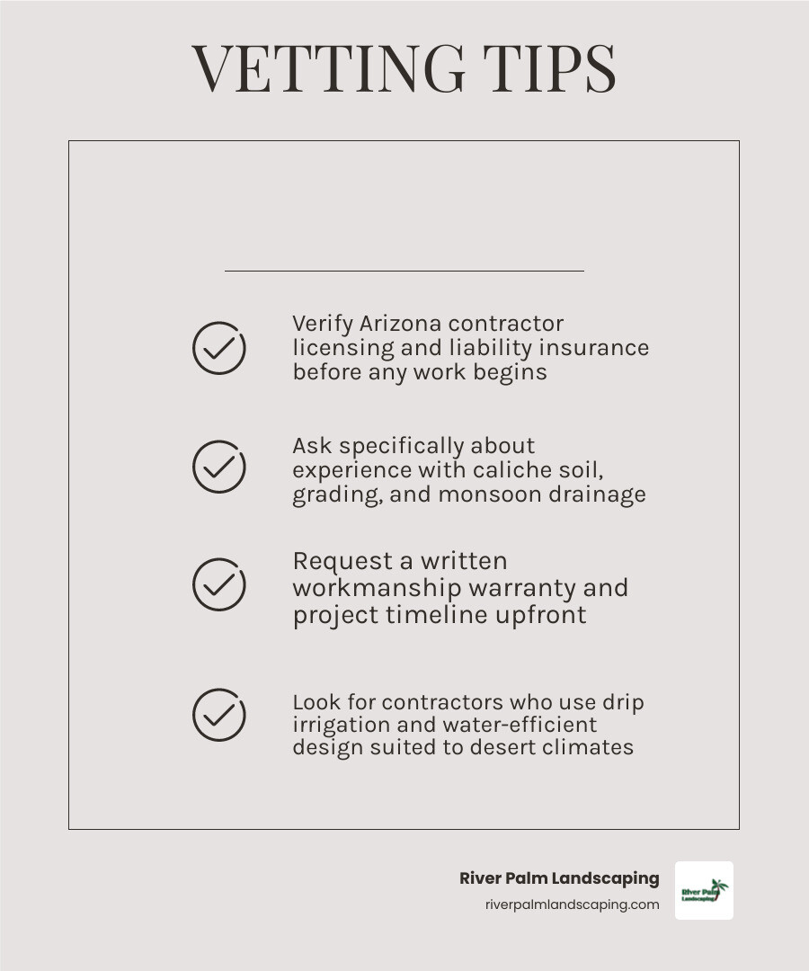 Infographic showing 5 steps to find and vet local desert landscaping companies in Lake Havasu City infographic