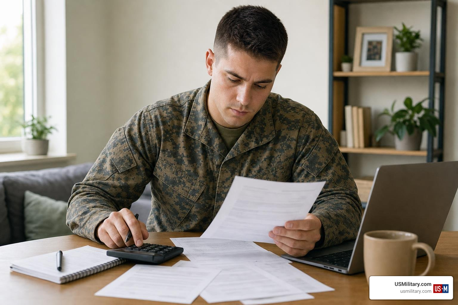 Soldier reviewing financial documents Soldier reviewing financial documents