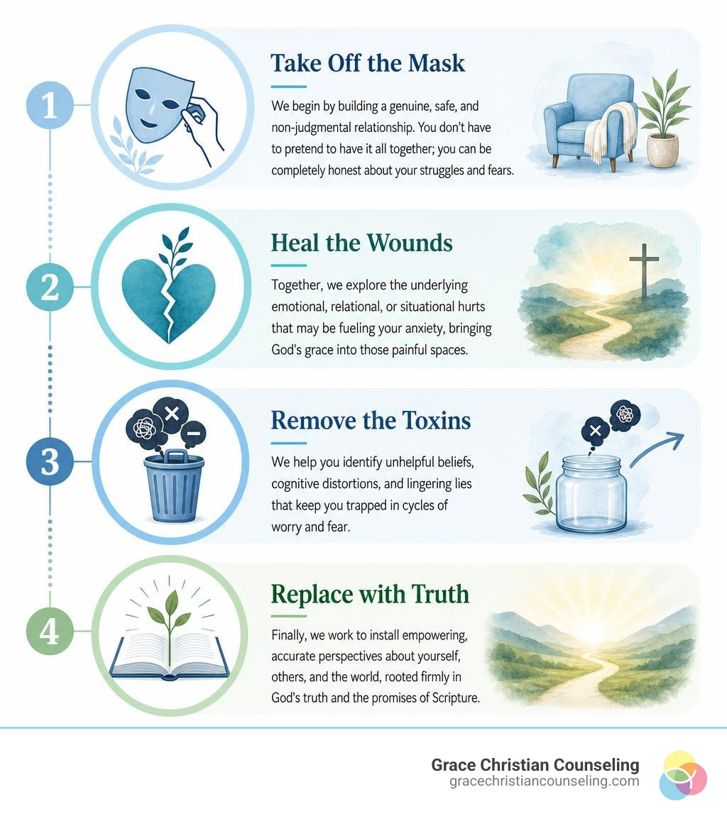 Counseling Blueprint infographic showing mask, wounds, toxins, and truth infographic