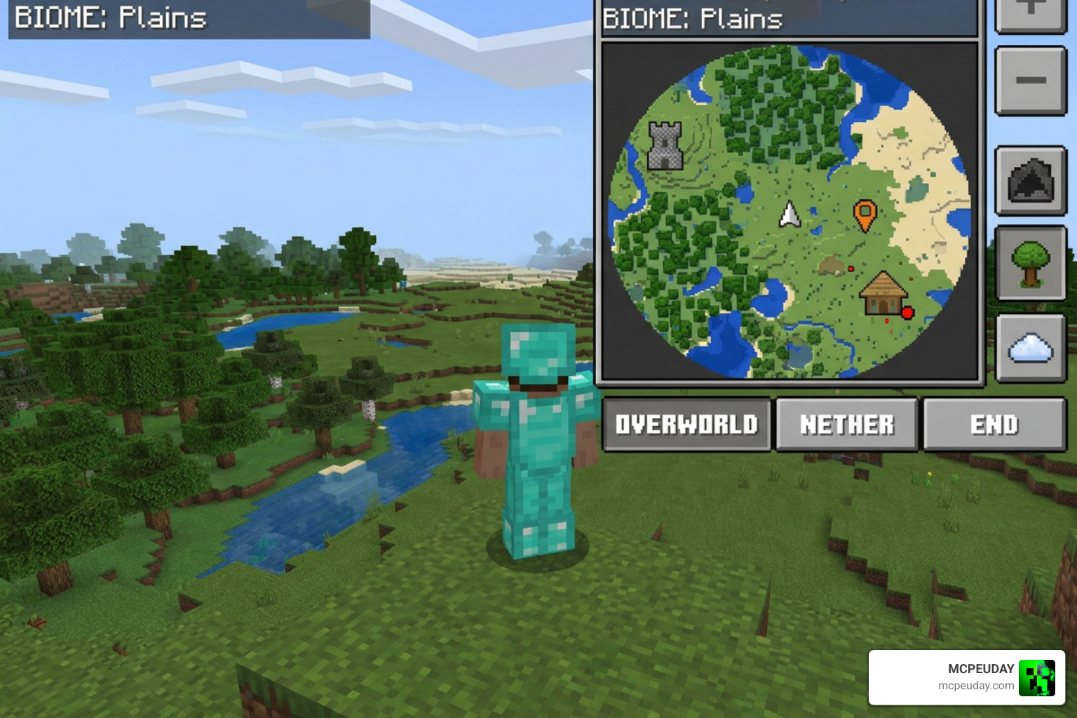 Explorer's World Map minimap interface Bedrock Edition navigation Explorer's World Map minimap interface Bedrock Edition navigation