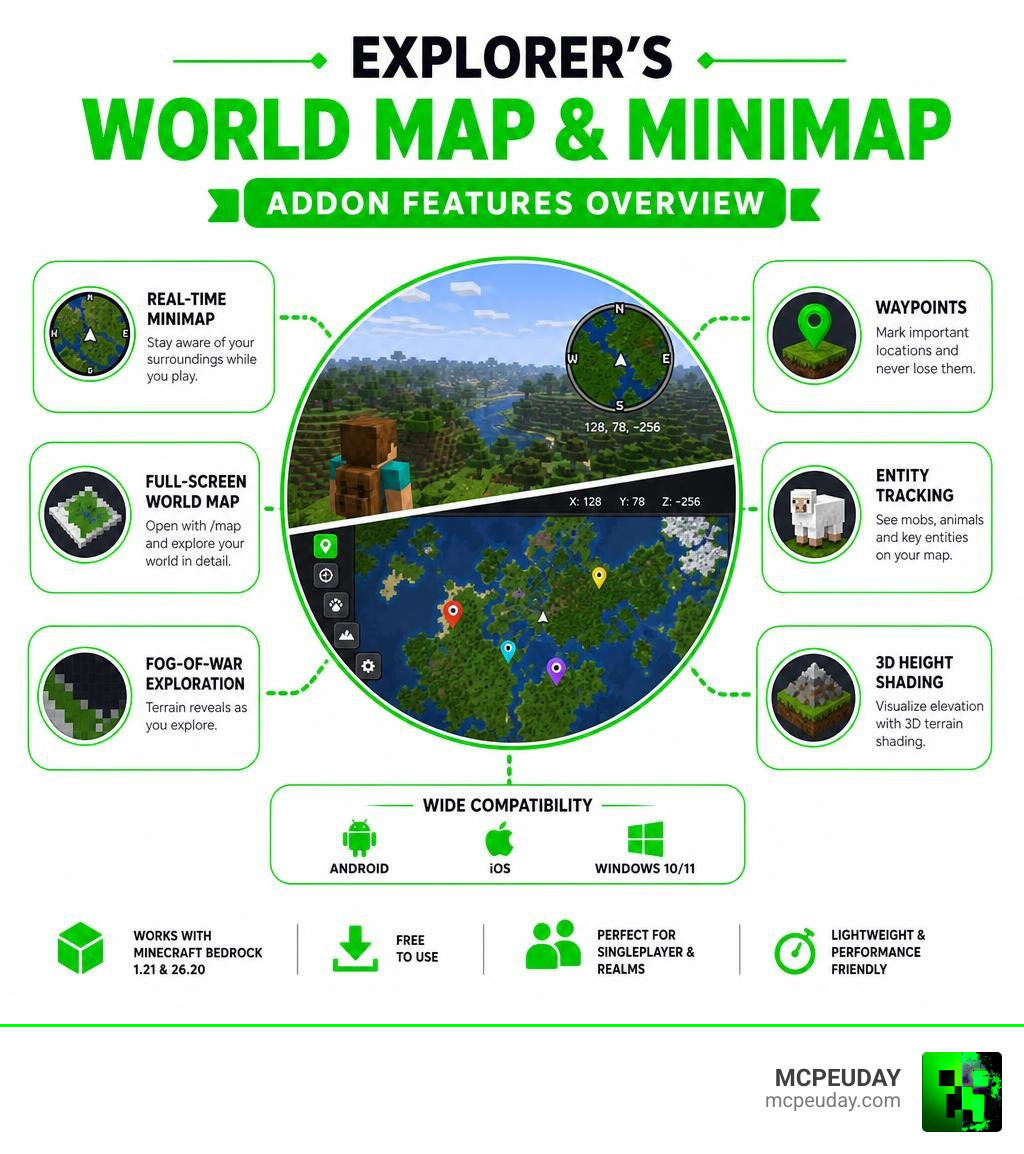 Explorer's World Map & Minimap ADDON features overview infographic infographic Explorer's World Map & Minimap ADDON features overview infographic infographic