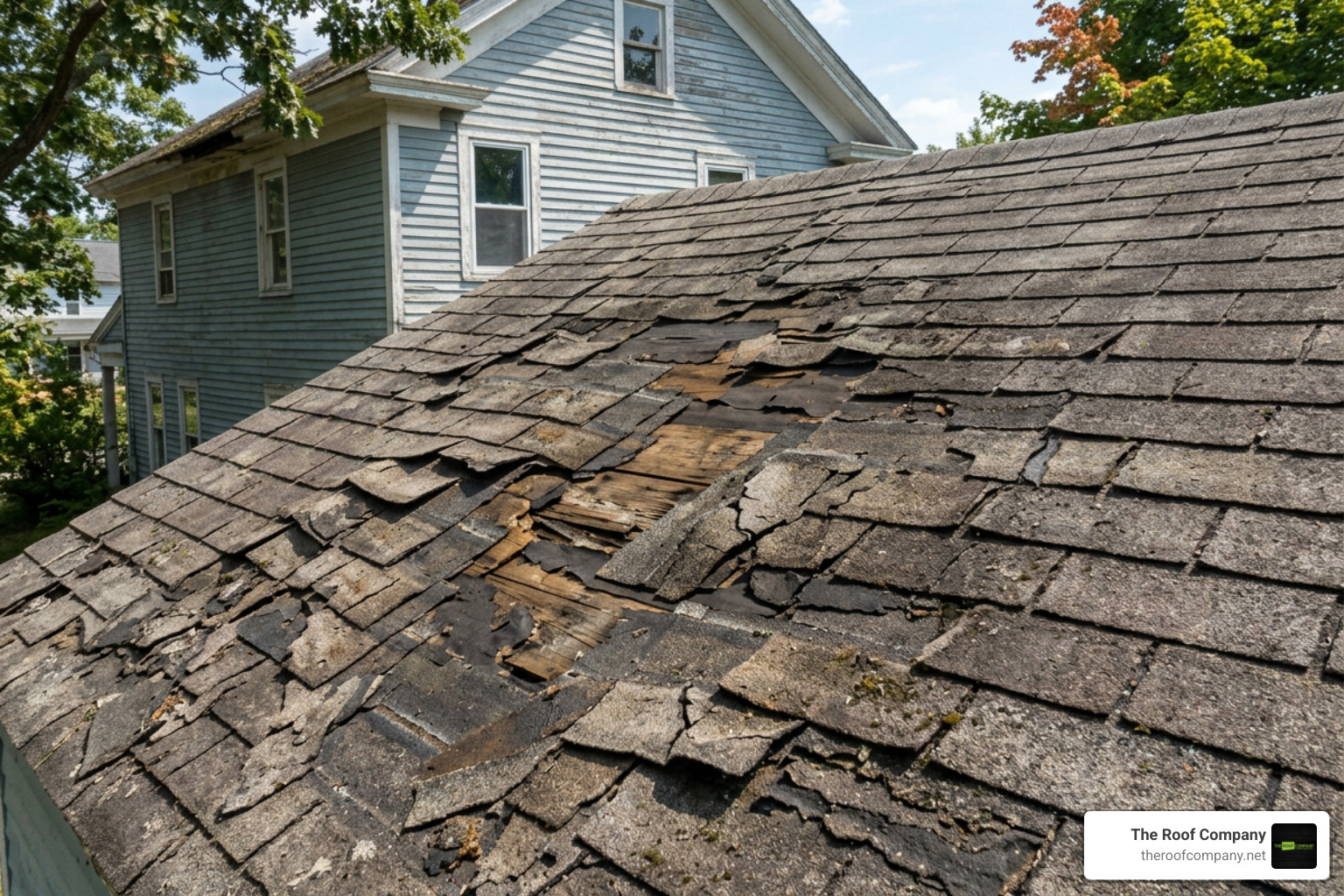 damaged shingles on an old roof damaged shingles on an old roof