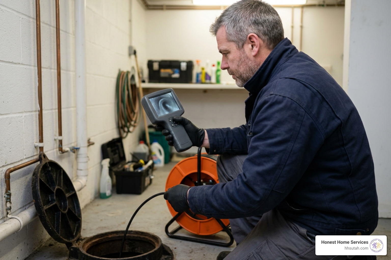 plumber using a sewer camera to inspect a drain line plumber using a sewer camera to inspect a drain line