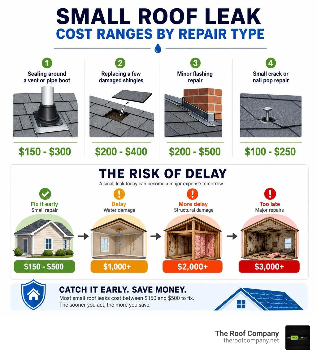 infographic showing small roof leak cost ranges by repair type and risk of delay infographic infographic showing small roof leak cost ranges by repair type and risk of delay infographic