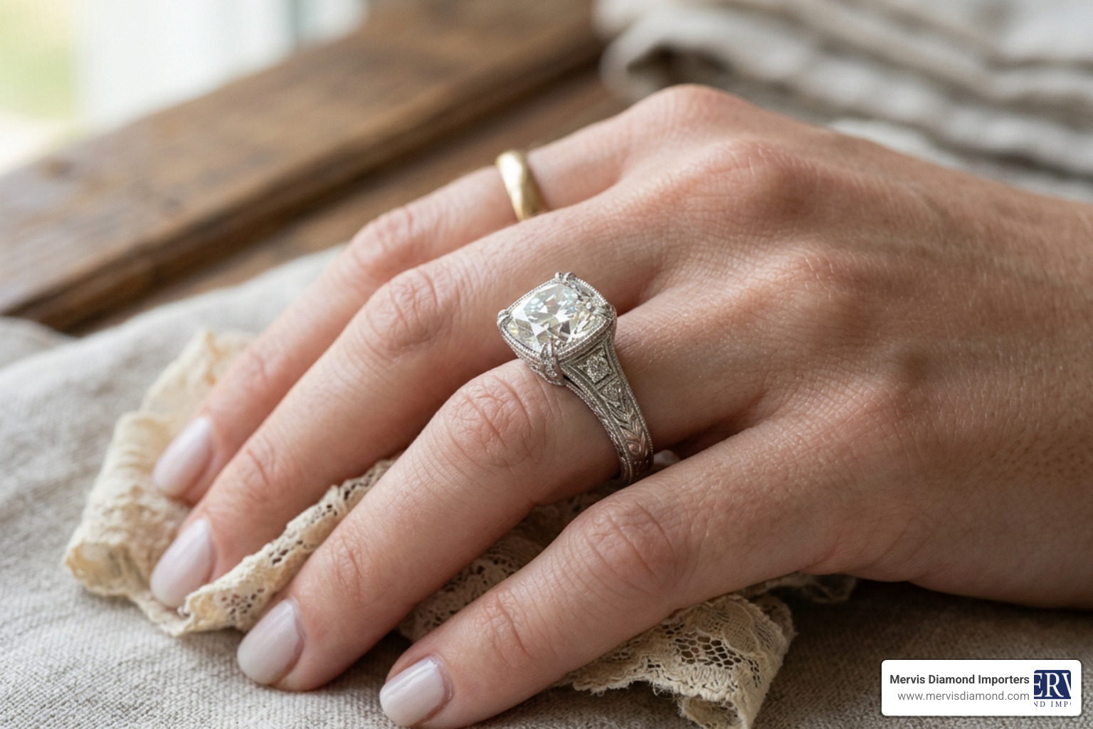 vintage-inspired cathedral cushion cut ring with detailed milgrain vintage-inspired cathedral cushion cut ring with detailed milgrain