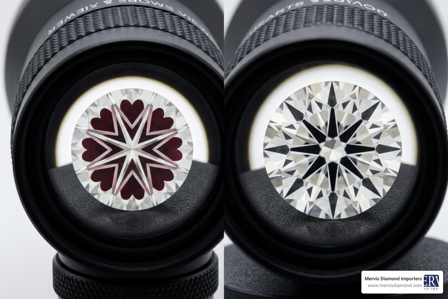 Hearts and Arrows pattern under a special viewer showing precision optical symmetry