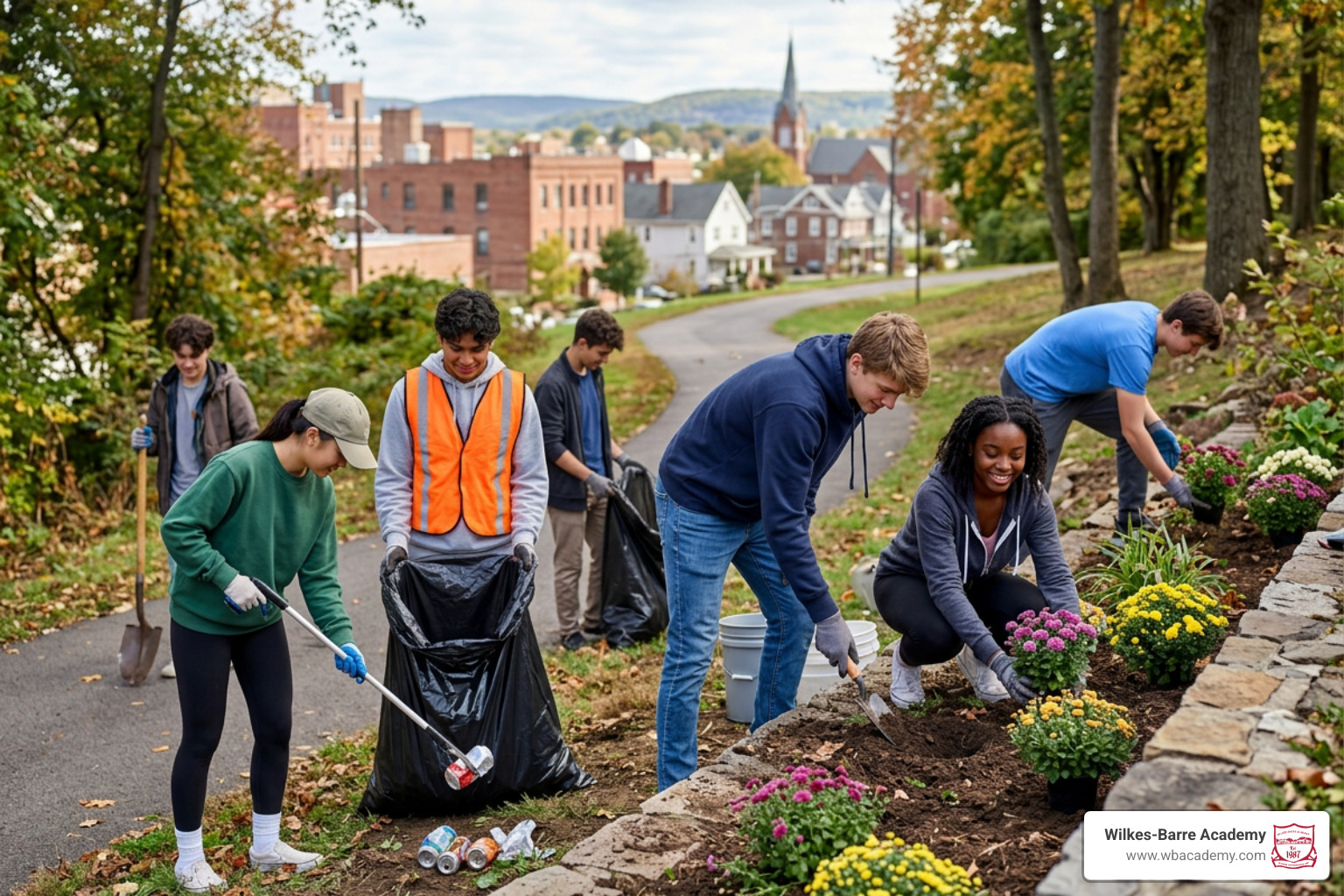 students participating in community service project in Wilkes-Barre students participating in community service project in Wilkes-Barre