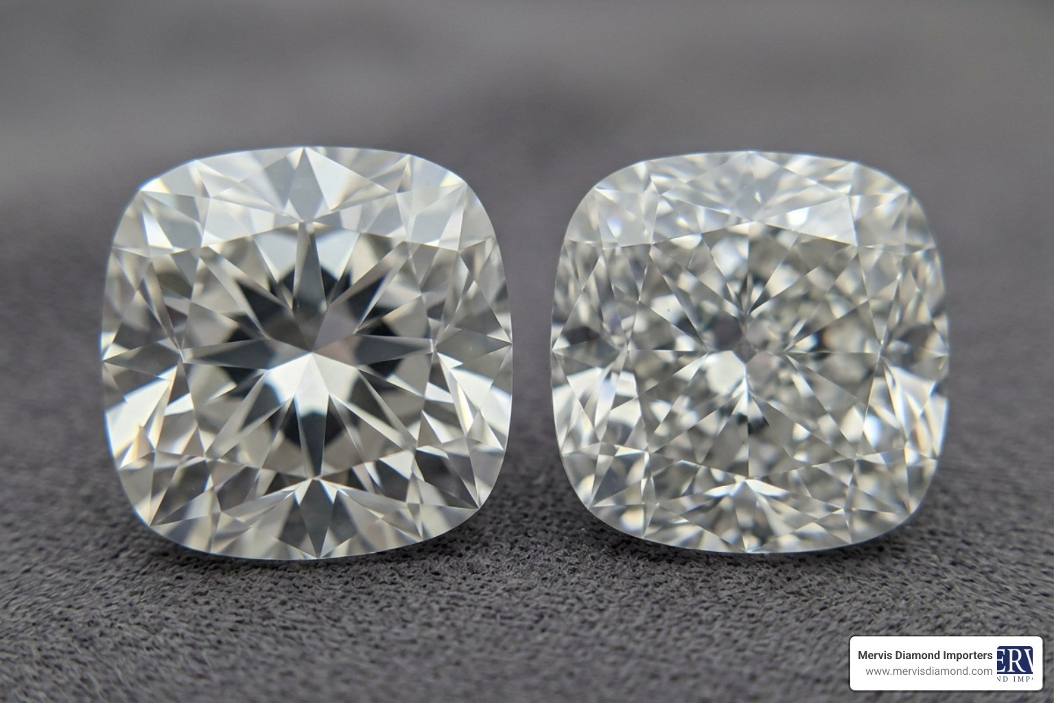 Cushion cut facet patterns showing the difference between brilliant and modified arrangements