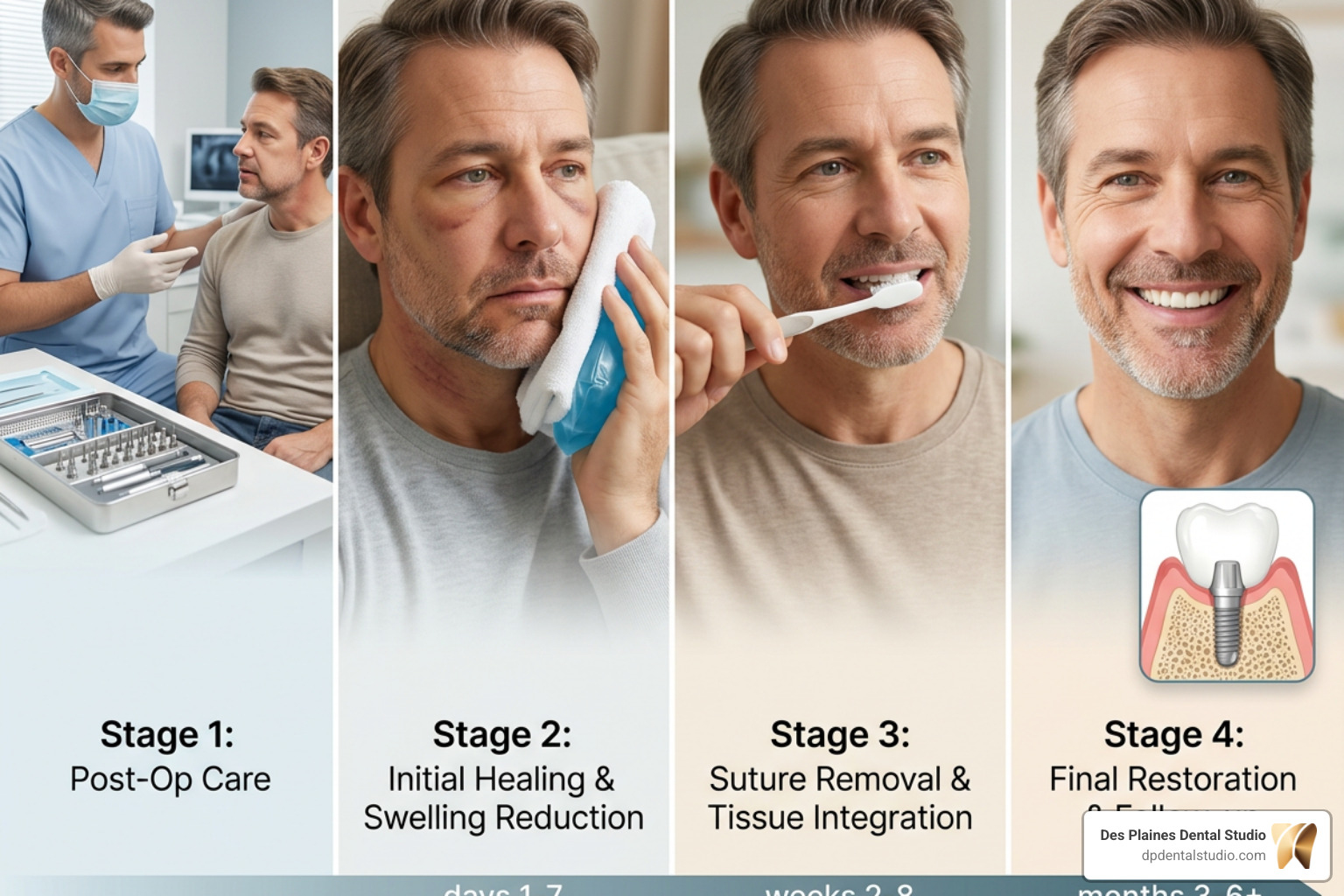 Step-by-step recovery and healing timeline for dental implants Step-by-step recovery and healing timeline for dental implants