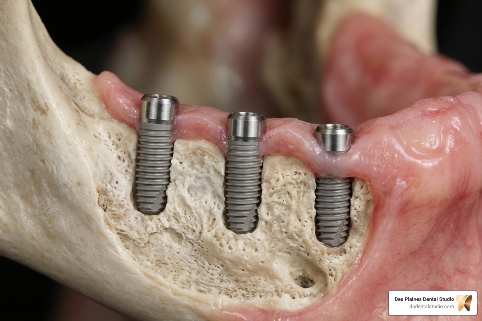 titanium implant posts in the lower jaw