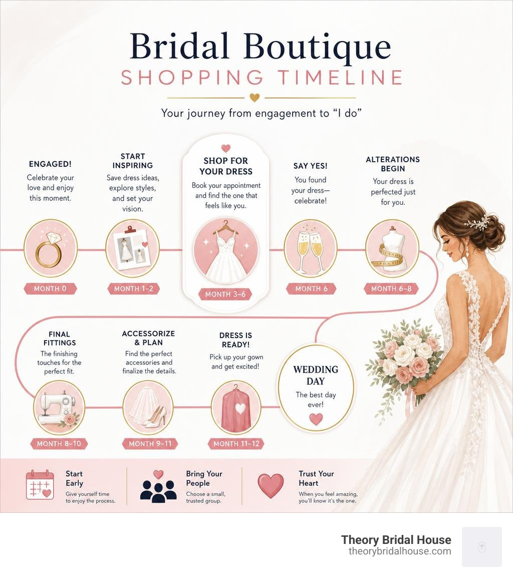 Bridal boutique shopping timeline infographic showing key milestones from engagement to wedding day infographic Bridal boutique shopping timeline infographic showing key milestones from engagement to wedding day infographic
