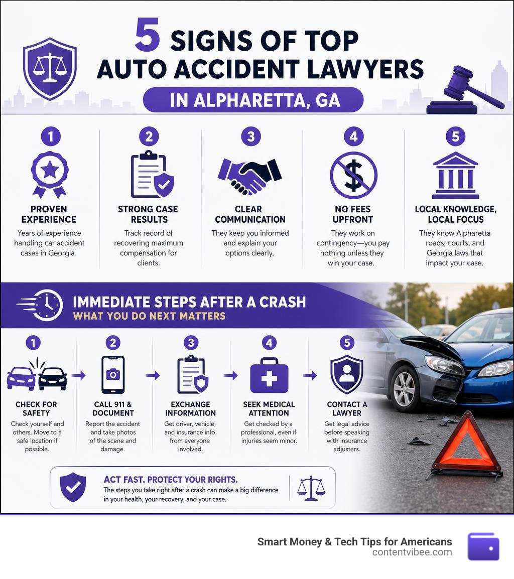 Infographic: 5 signs of top auto accident lawyers and immediate steps after a crash in Alpharetta GA infographic