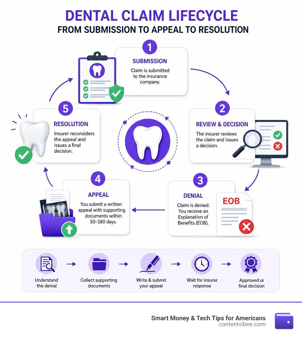 Dental claim lifecycle from submission to appeal to resolution infographic infographic