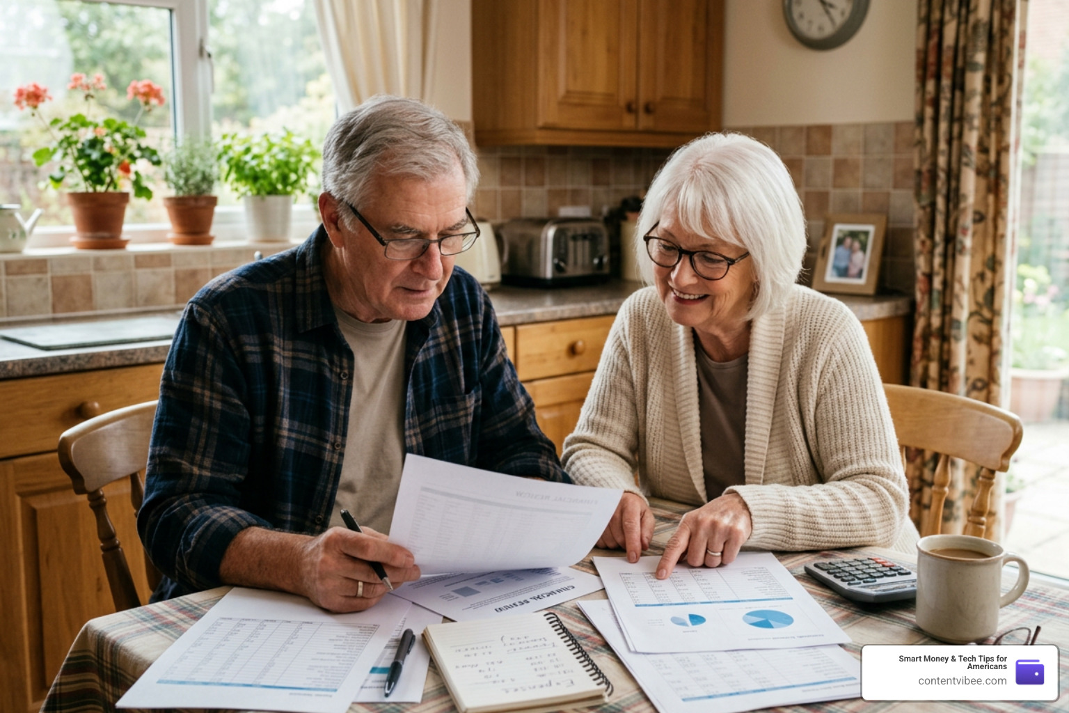 senior couple reviewing financial documents