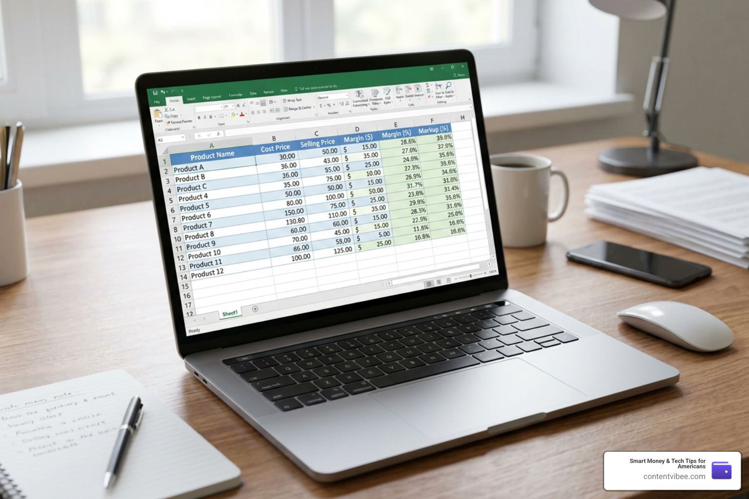 financial calculator spreadsheets showing margin and markup calculations