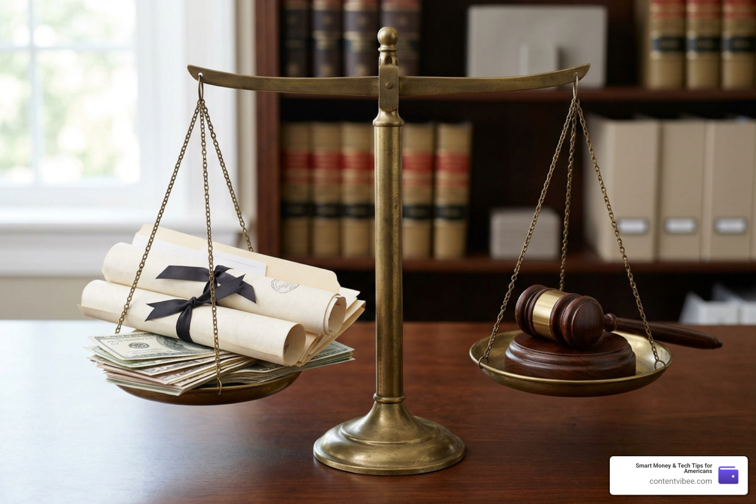 A scale representing legal risk and reward