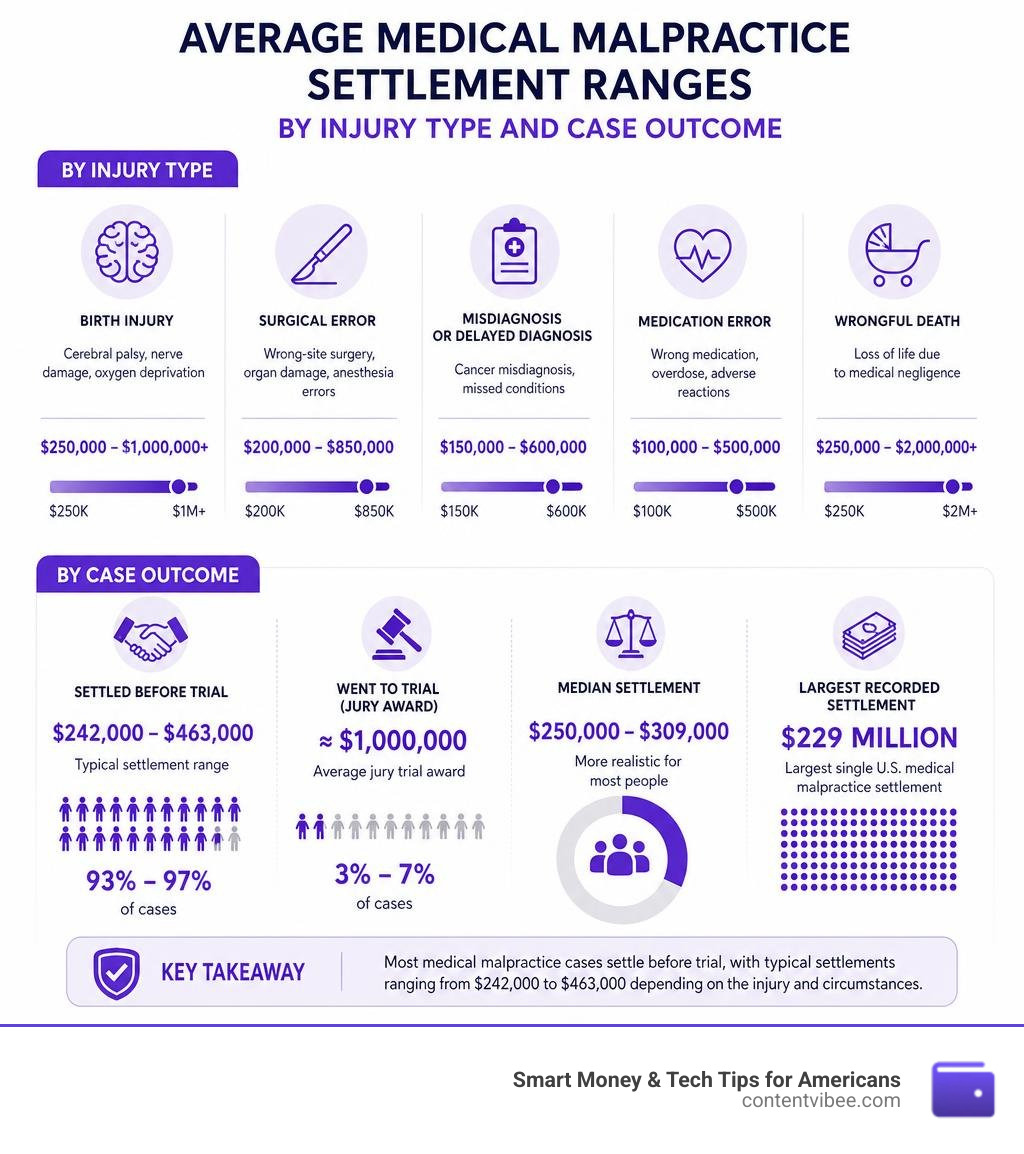 infographic showing average medical malpractice settlement ranges by injury type and case outcome infographic infographic showing average medical malpractice settlement ranges by injury type and case outcome infographic