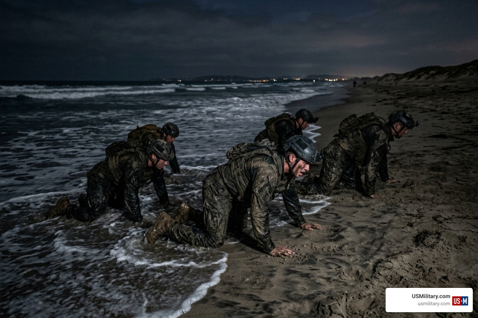 Navy SEALs undergoing Hell Week during BUD/S training
