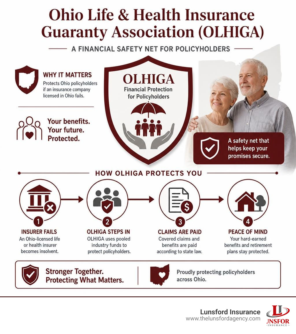 Infographic explaining the Ohio Life & Health Insurance Guaranty Association as a financial safety net for policyholders Infographic explaining the Ohio Life & Health Insurance Guaranty Association as a financial safety net for policyholders