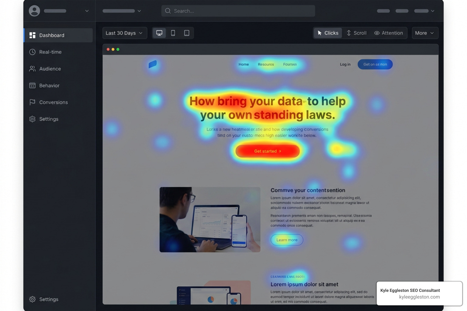 Website heatmap showing user attention concentrated on the headline and call to action