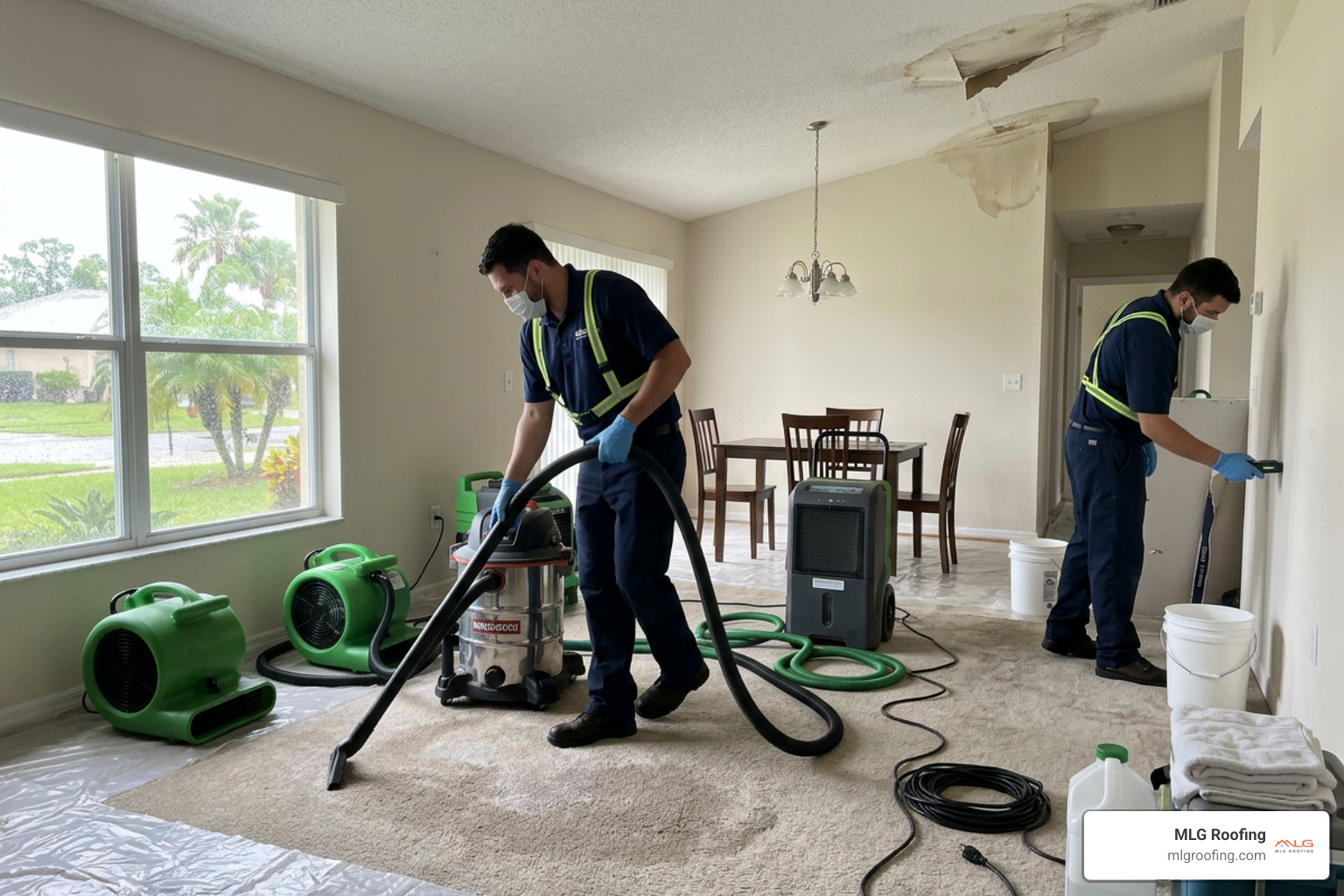 interior water mitigation during a Brevard County FL roof leak