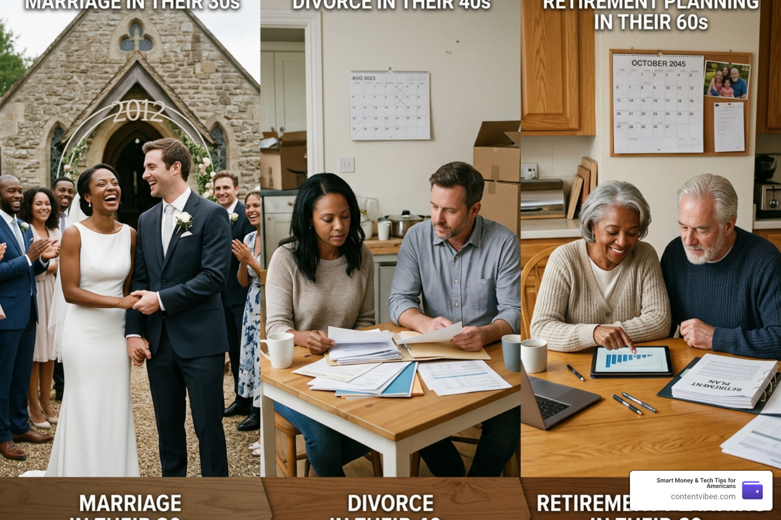 family timeline showing marriage divorce and retirement planning milestones