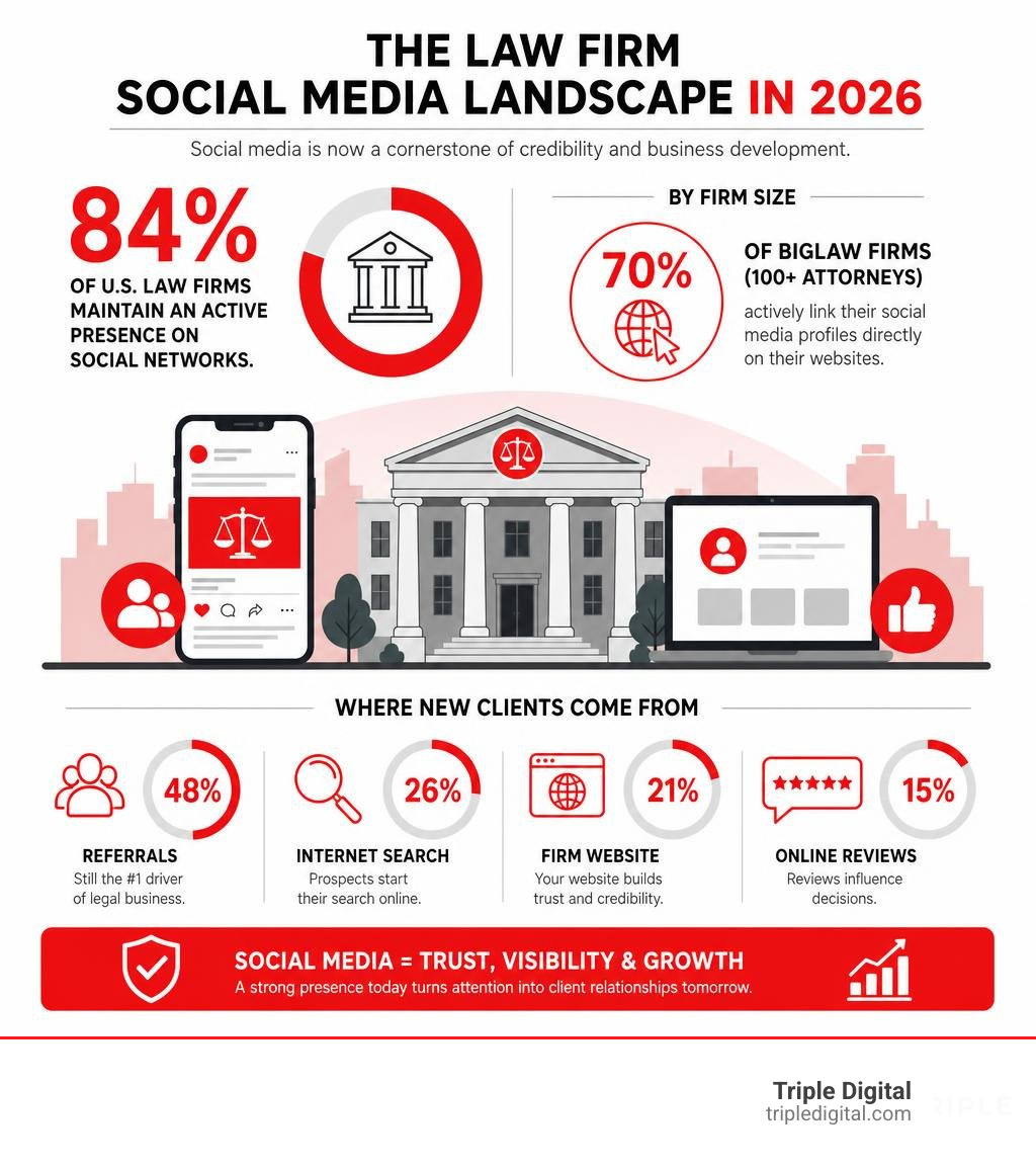 Infographic explaining the law firm social media landscape in 2026 infographic Infographic explaining the law firm social media landscape in 2026 infographic