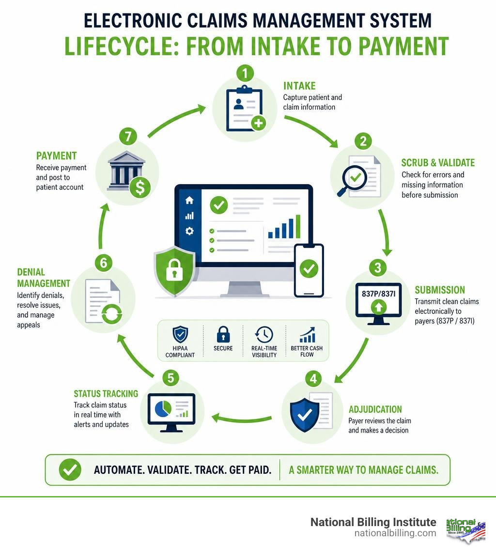 Electronic claims management system lifecycle from intake to payment infographic infographic