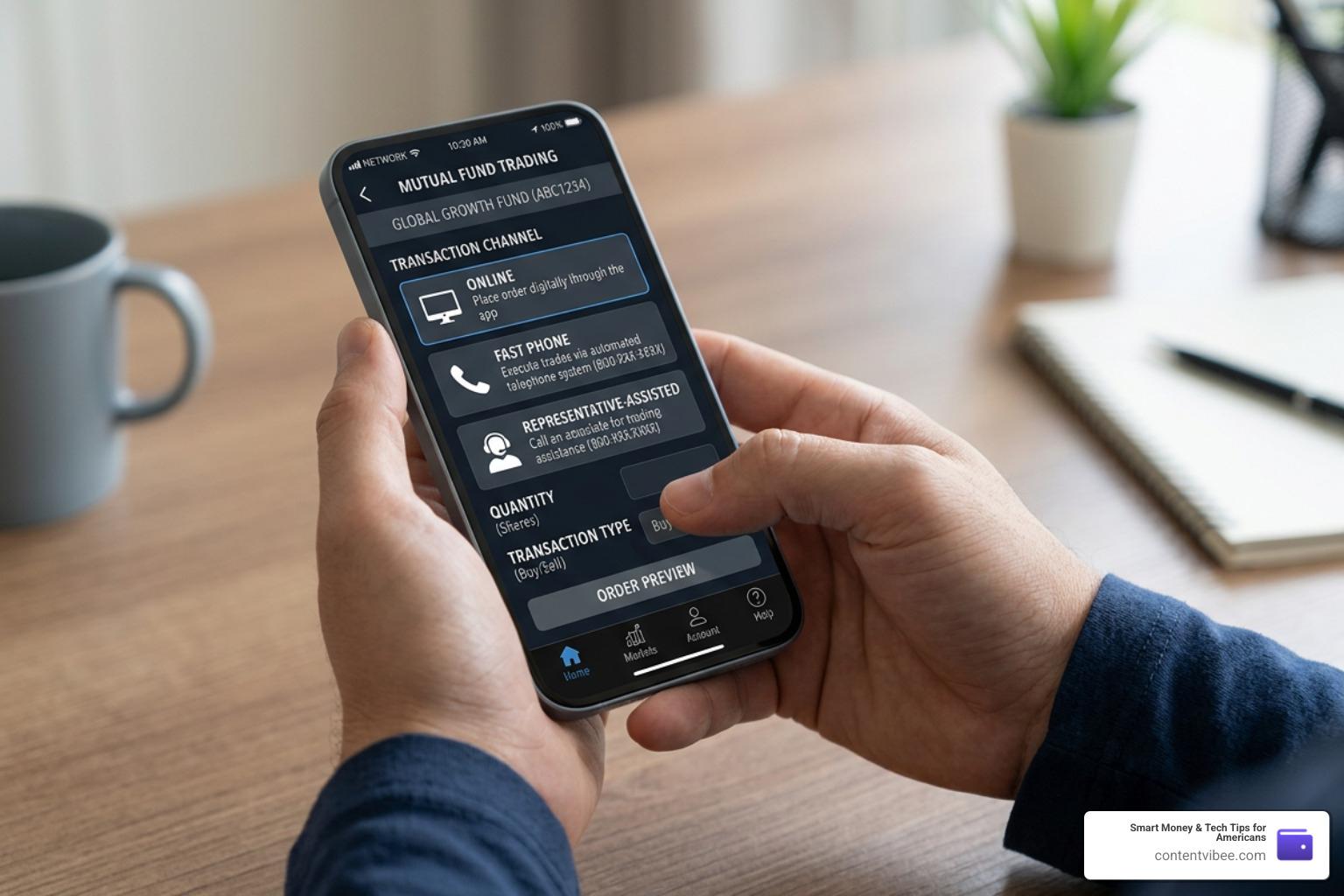 Fidelity mobile app trading interface and transaction channel choices