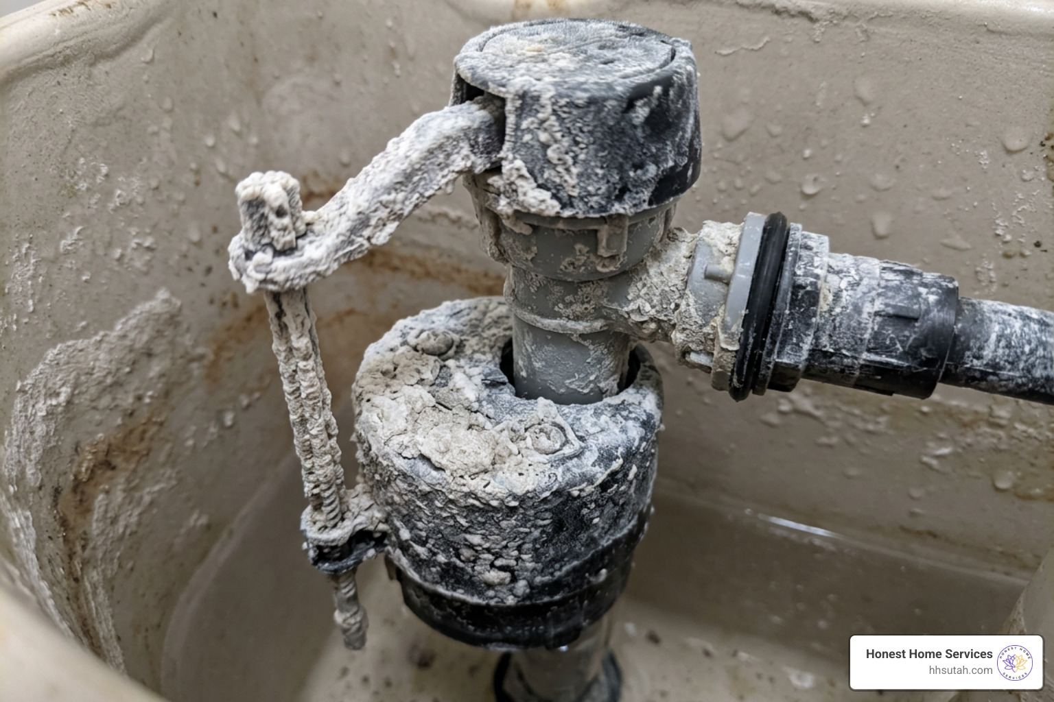 mineral deposits on a toilet fill valve caused by hard water mineral deposits on a toilet fill valve caused by hard water