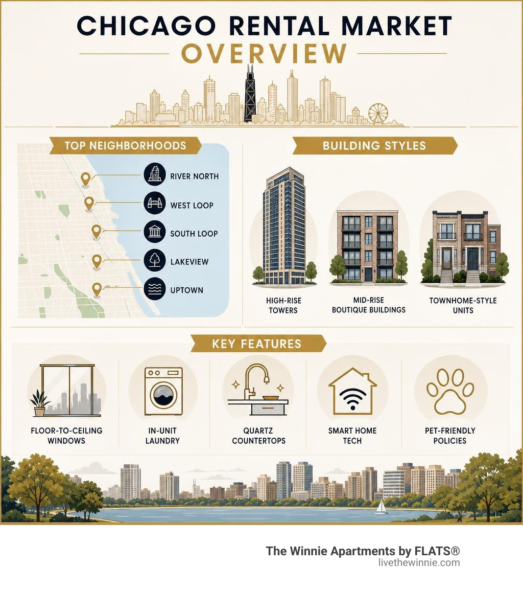 Chicago rental market overview infographic with neighborhoods, building types, and key features infographic Chicago rental market overview infographic with neighborhoods, building types, and key features infographic