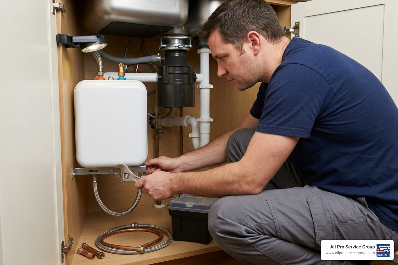 mounting the hot water tank under the sink