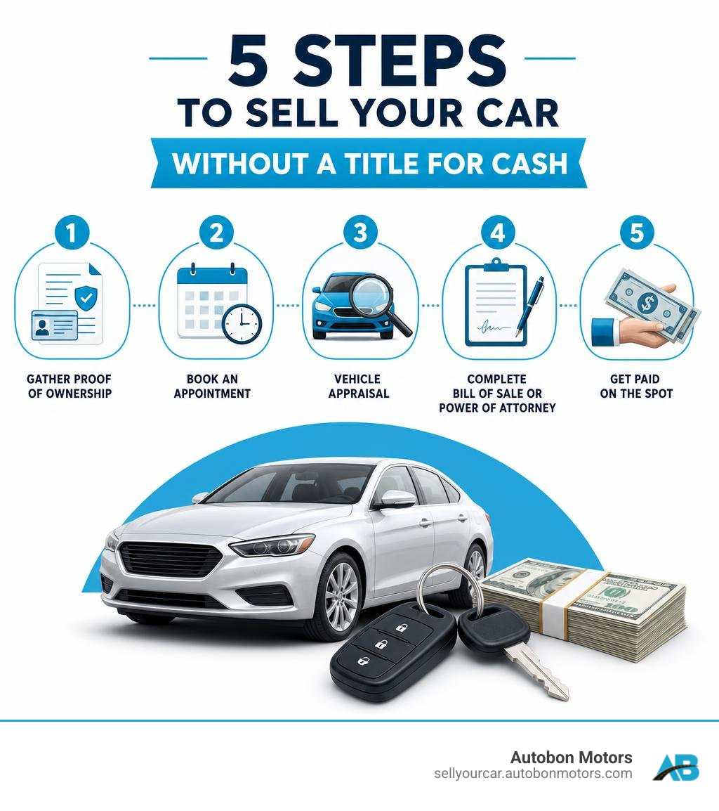 5-step infographic for selling a car without a title for cash infographic