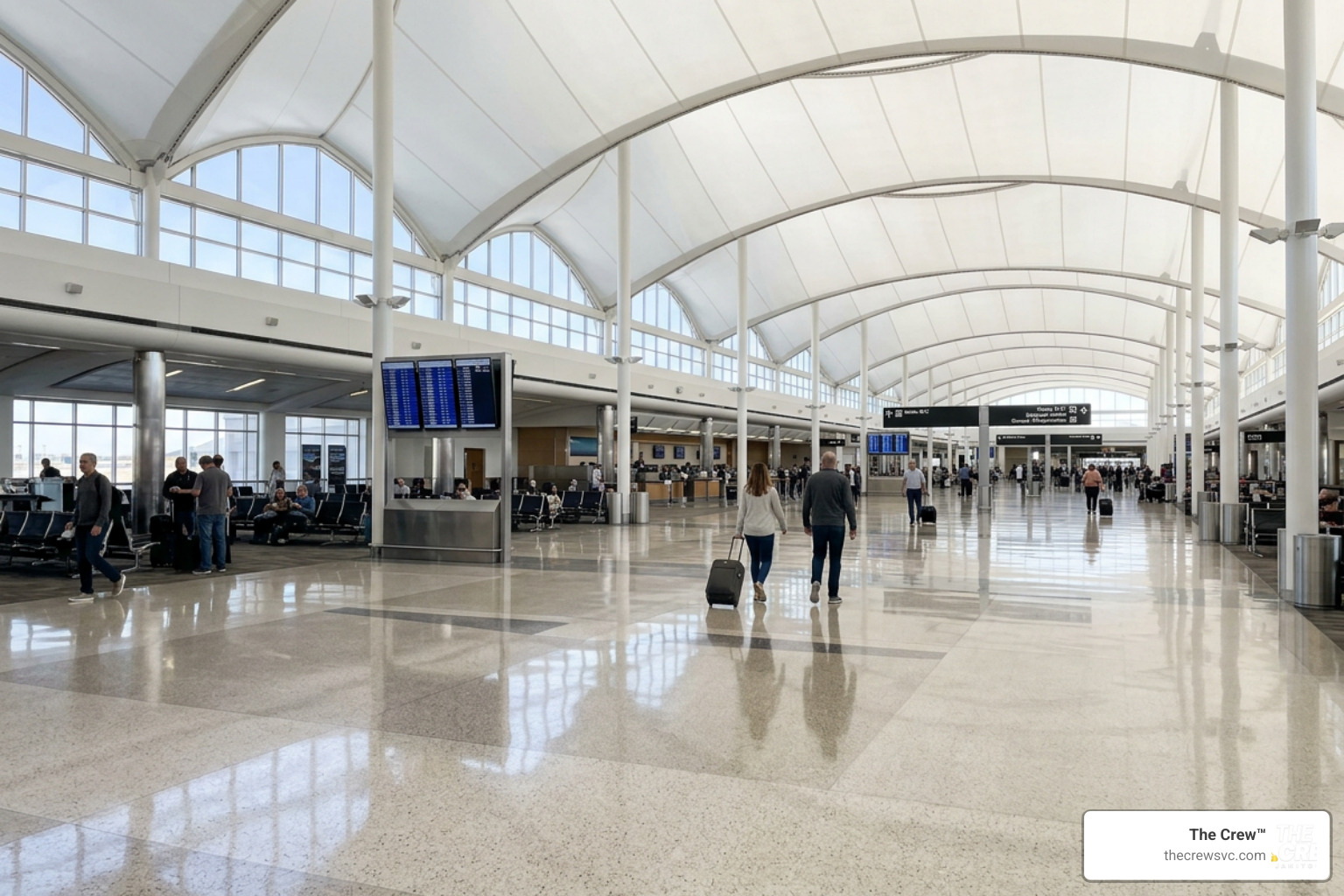Clean sparkling floors in the main terminal lobby of DIA Clean sparkling floors in the main terminal lobby of DIA