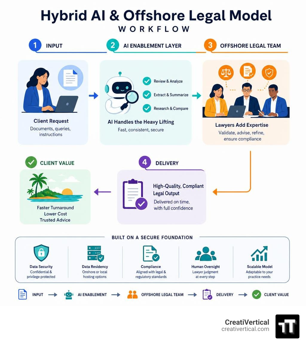 Hybrid AI and offshore legal model workflow infographic infographic Hybrid AI and offshore legal model workflow infographic infographic