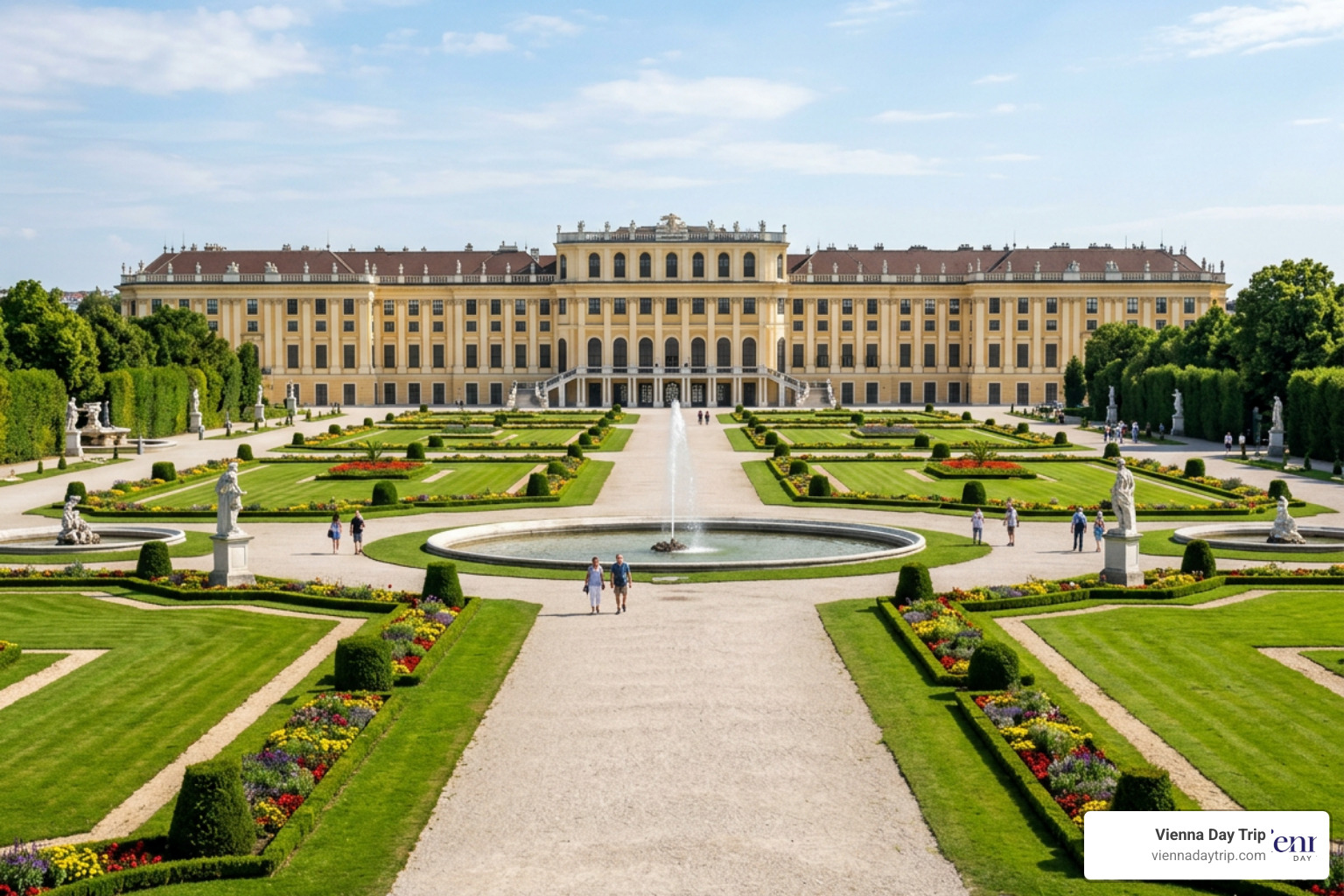 Schönbrunn Palace gardens and grand imperial facade Schönbrunn Palace gardens and grand imperial facade