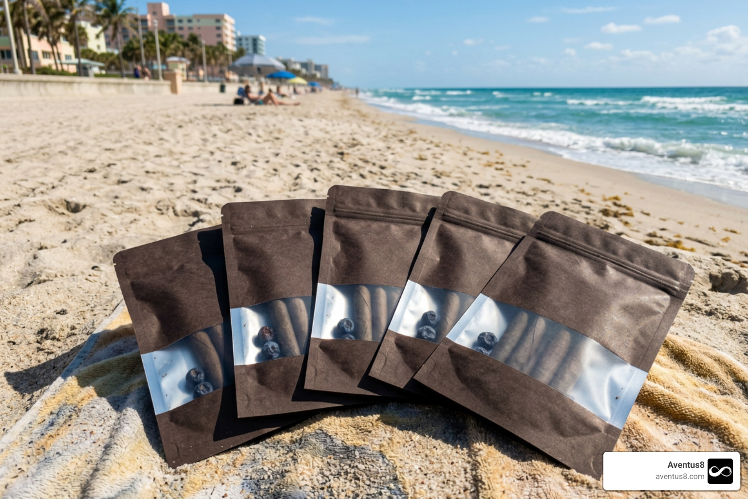 blueberry blunt weed packs on a Hollywood FL beach