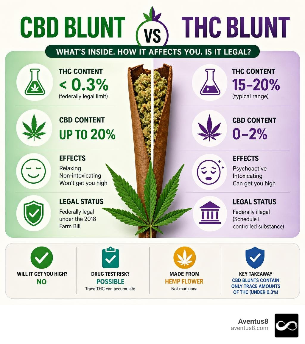 Infographic comparing CBD vs THC content in hemp blunts: THC under 0.3%, CBD up to 20%, effects, and legal status infographic Infographic comparing CBD vs THC content in hemp blunts: THC under 0.3%, CBD up to 20%, effects, and legal status infographic