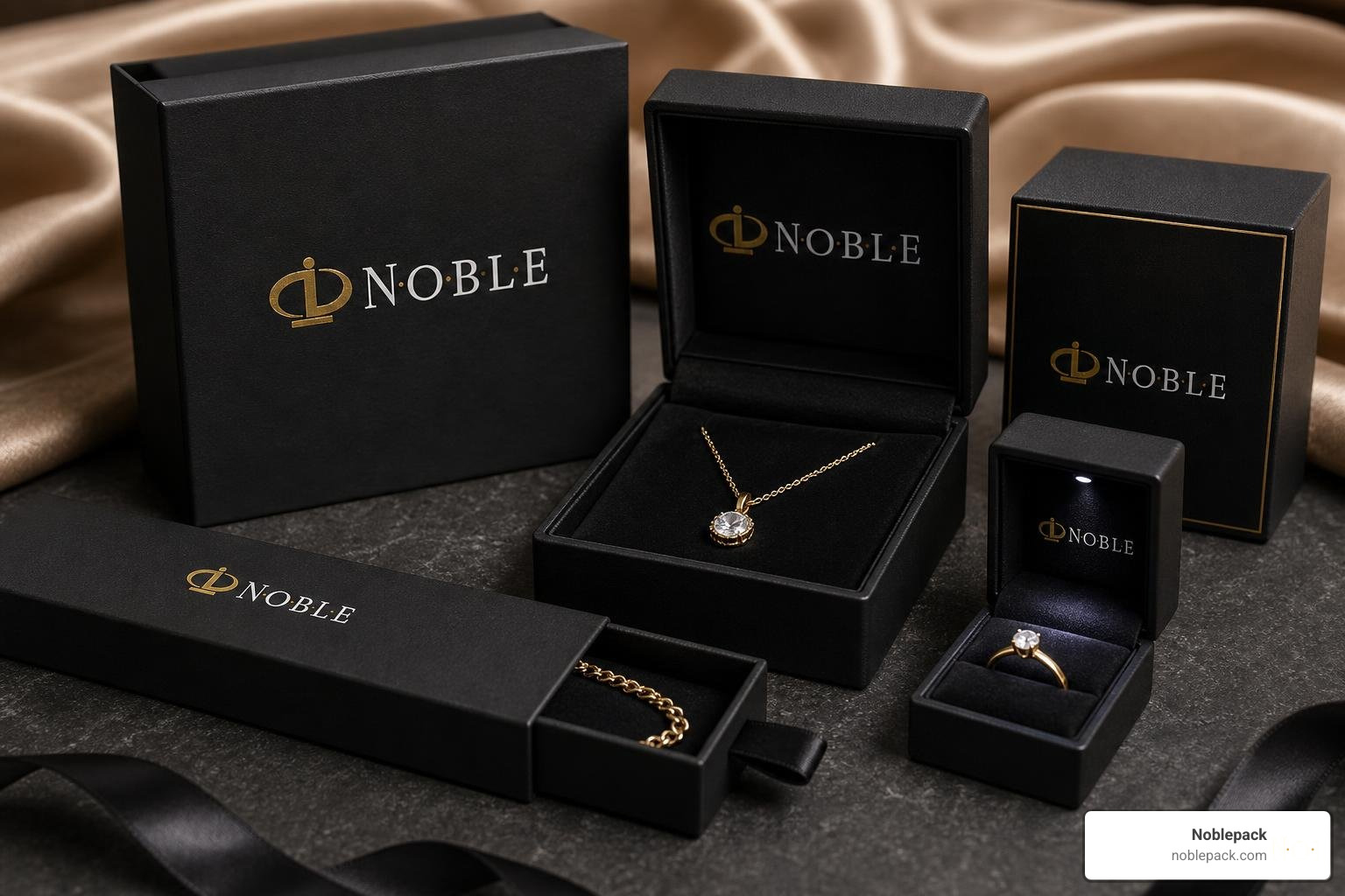 Custom branded jewelry boxes showing premium finishes