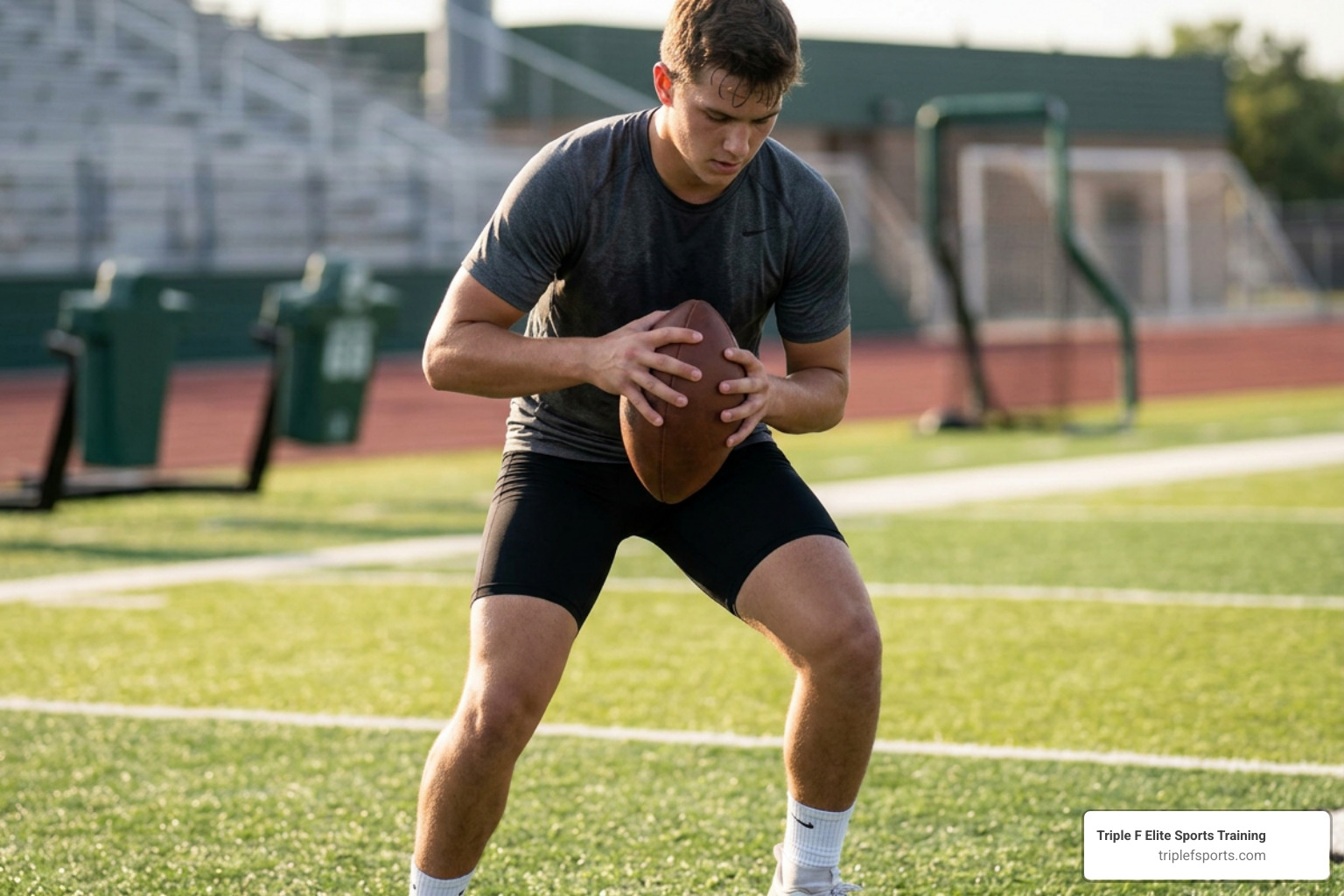 Player practicing fingertip control with a football Player practicing fingertip control with a football