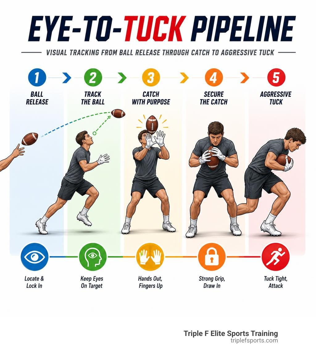 Eye-to-tuck pipeline infographic: visual tracking from ball release through catch to aggressive tuck infographic Eye-to-tuck pipeline infographic: visual tracking from ball release through catch to aggressive tuck infographic