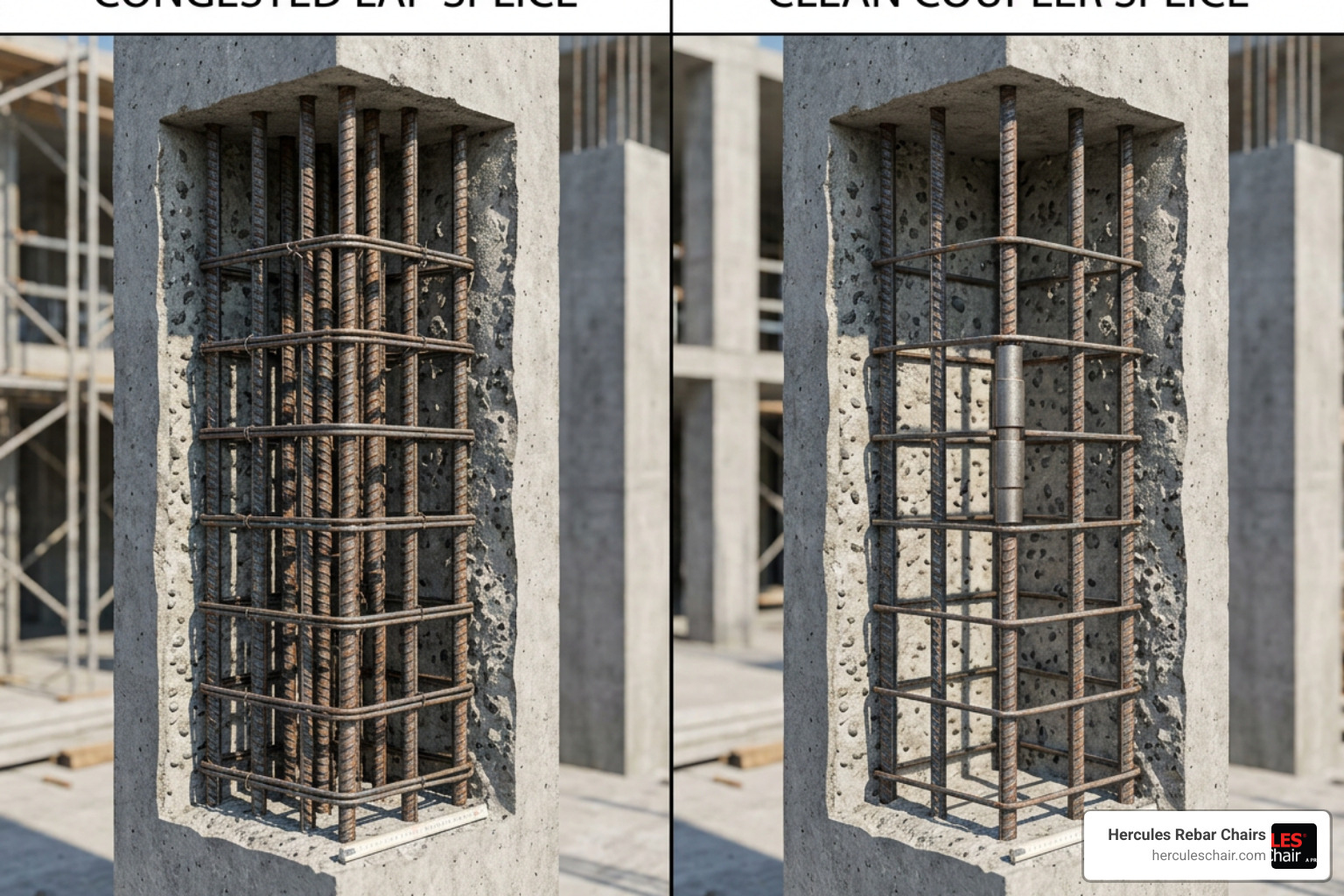 congested rebar vs coupler splicing comparison in concrete columns