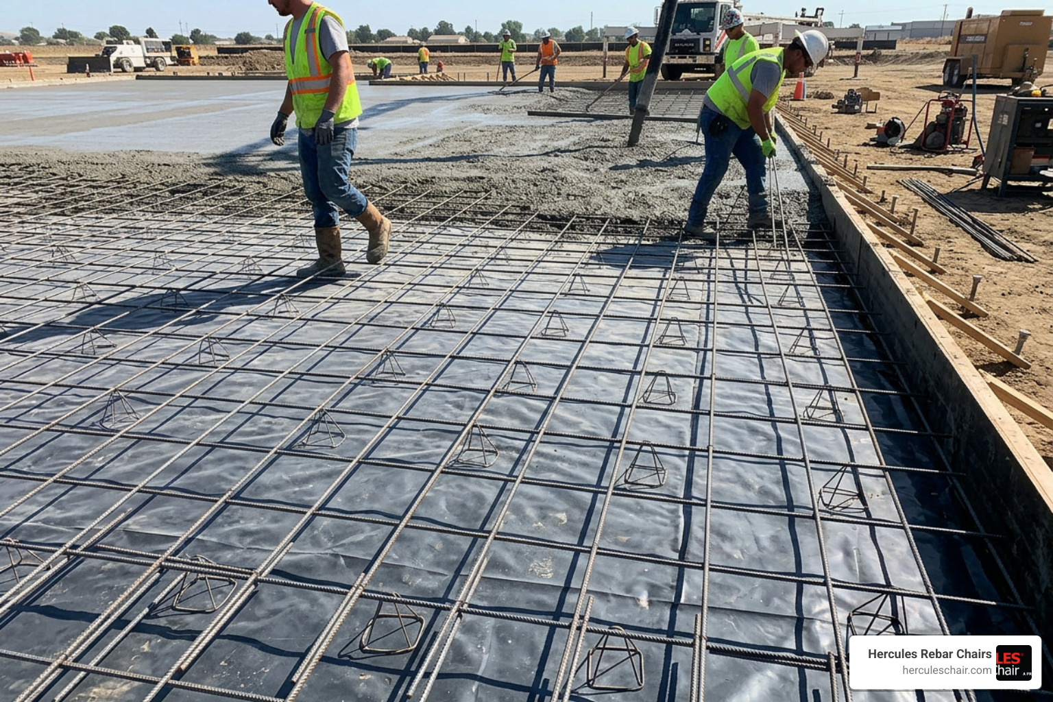 Continuous wire chairs protecting vapor barrier in a slab on grade pour