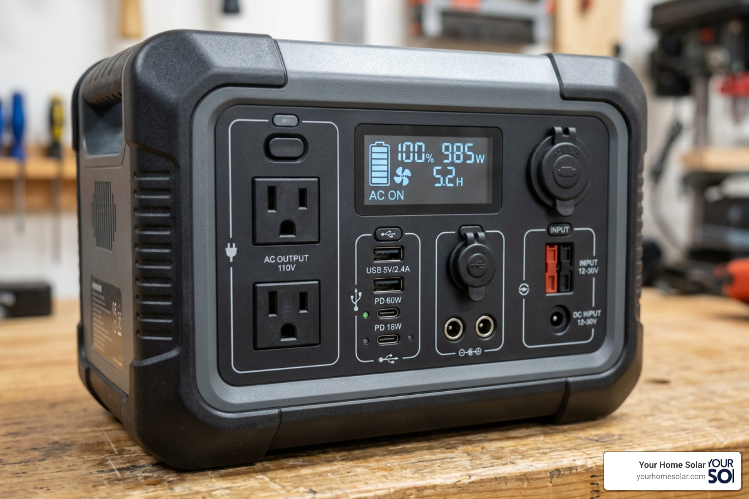A close-up of the versatile port selection on a 1kW portable power station A close-up of the versatile port selection on a 1kW portable power station