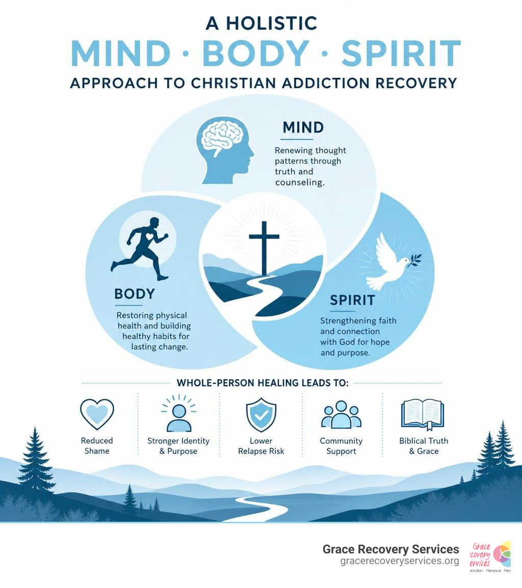 Holistic mind body spirit approach to Christian addiction recovery infographic infographic