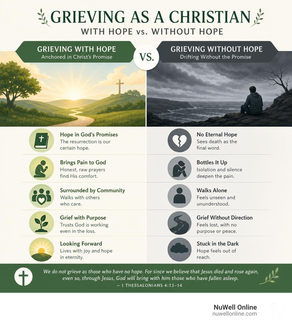 Infographic comparing grieving with hope vs grieving without hope in Christian faith infographic Infographic comparing grieving with hope vs grieving without hope in Christian faith infographic