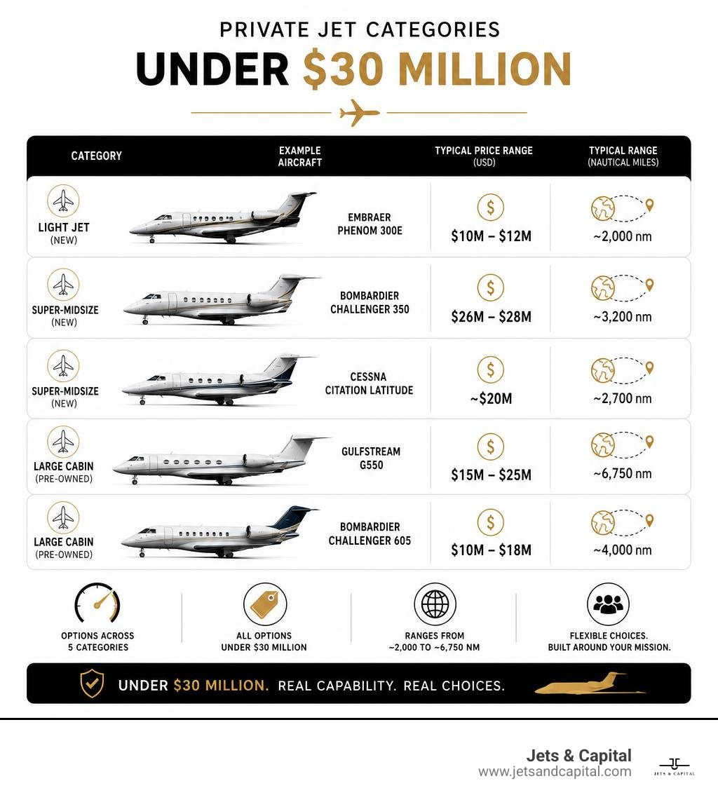 Private jet categories and price ranges under 30 million infographic infographic Private jet categories and price ranges under 30 million infographic infographic