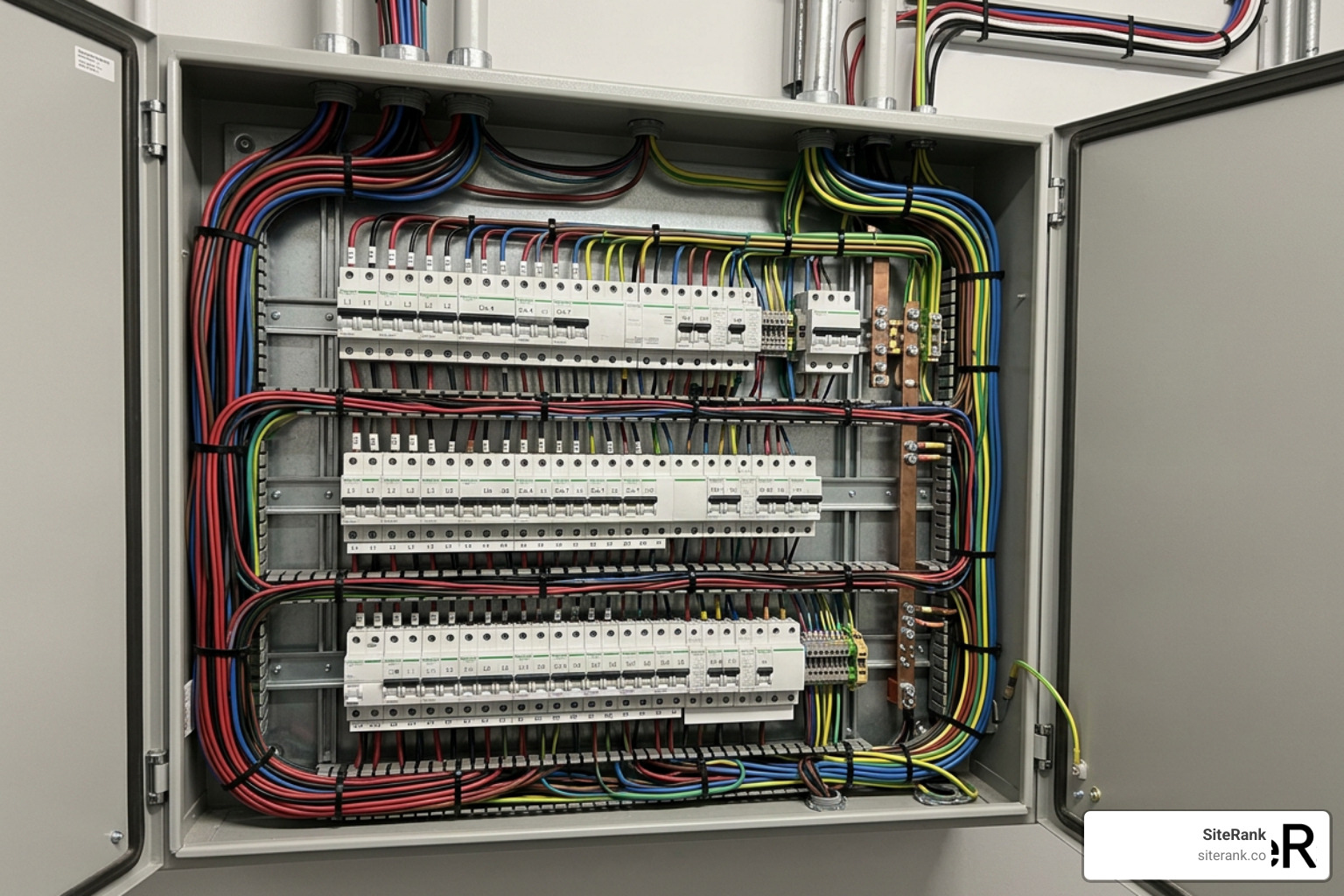 Image of a modern, neatly wired electrical panel representing structured and organized SEO implementation Image of a modern, neatly wired electrical panel representing structured and organized SEO implementation