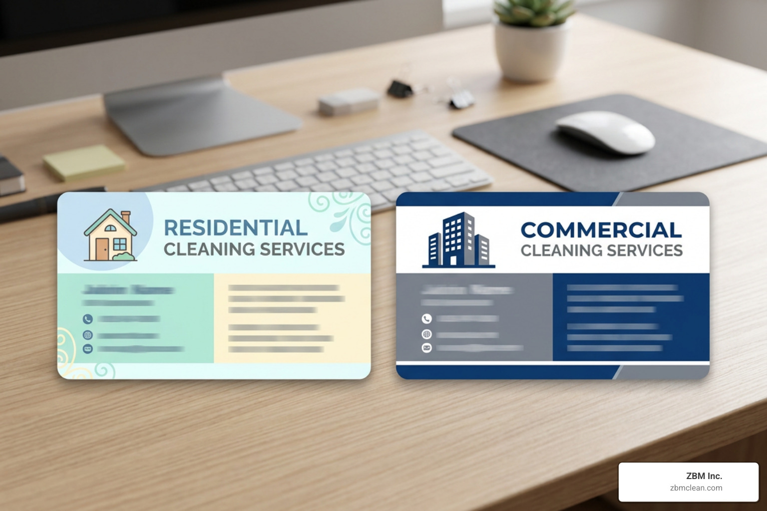 Residential vs commercial cleaning business cards design styles Residential vs commercial cleaning business cards design styles